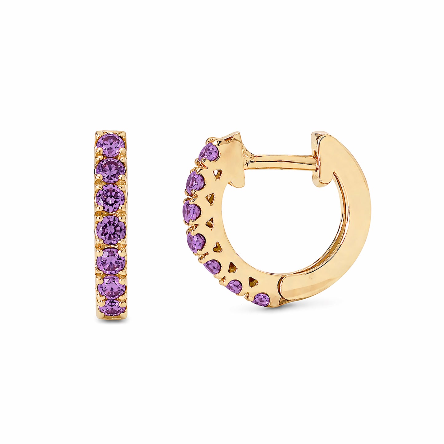 14K Gold Purple Sapphire Thick Huggie Hoop Earrings (11mm x 6mm)