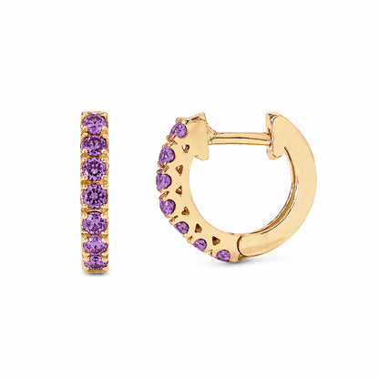 14K Gold Purple Sapphire Thick Huggie Hoop Earrings (11mm x 6mm)