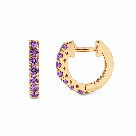 14K Gold Purple Sapphire Thick Huggie Hoop Earrings (11mm x 6mm)