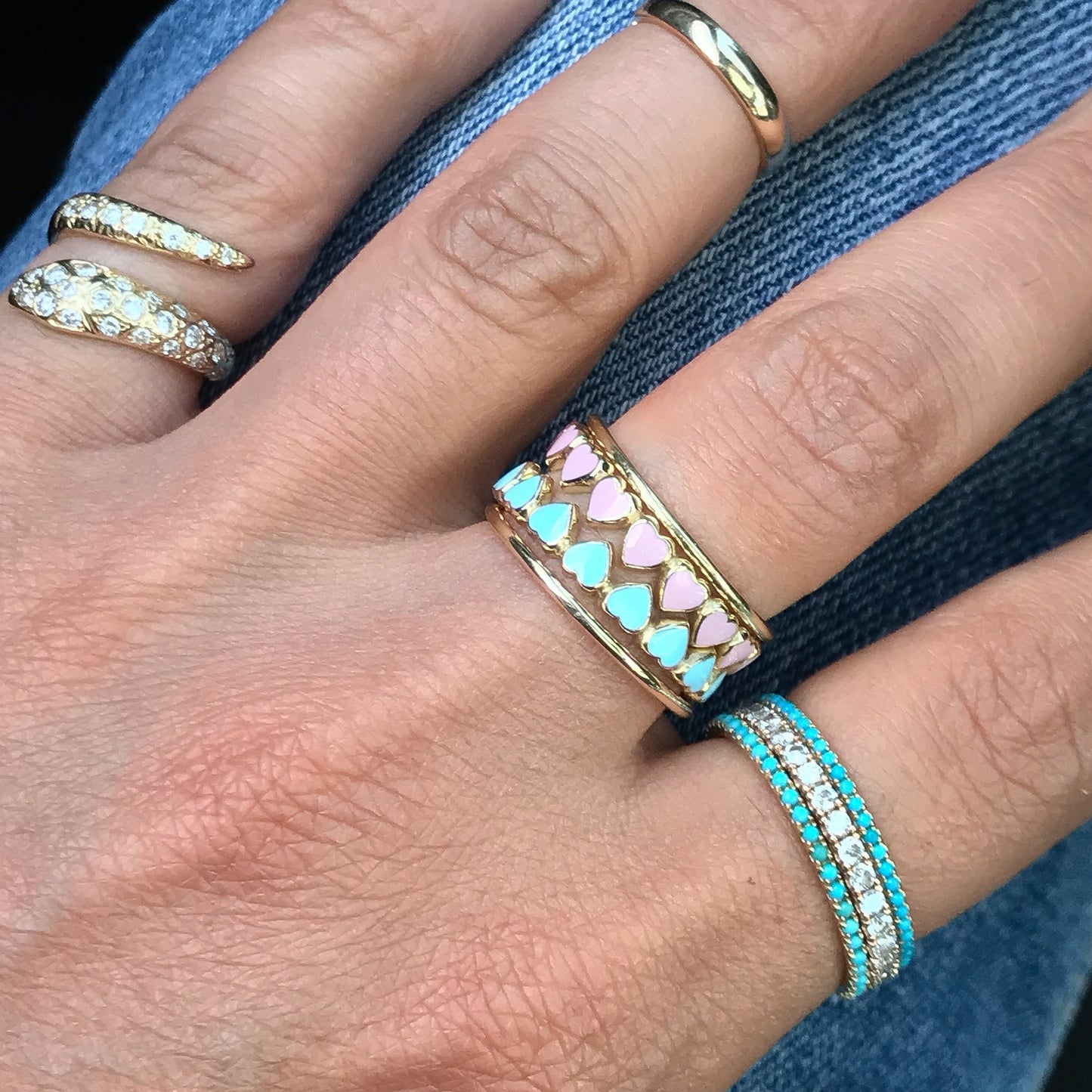 14K Gold Colored Enamel Eternal Heart Ring