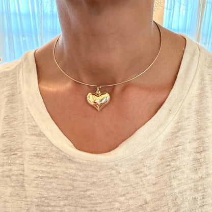 14K Gold Puffy Heart Charm Pendant