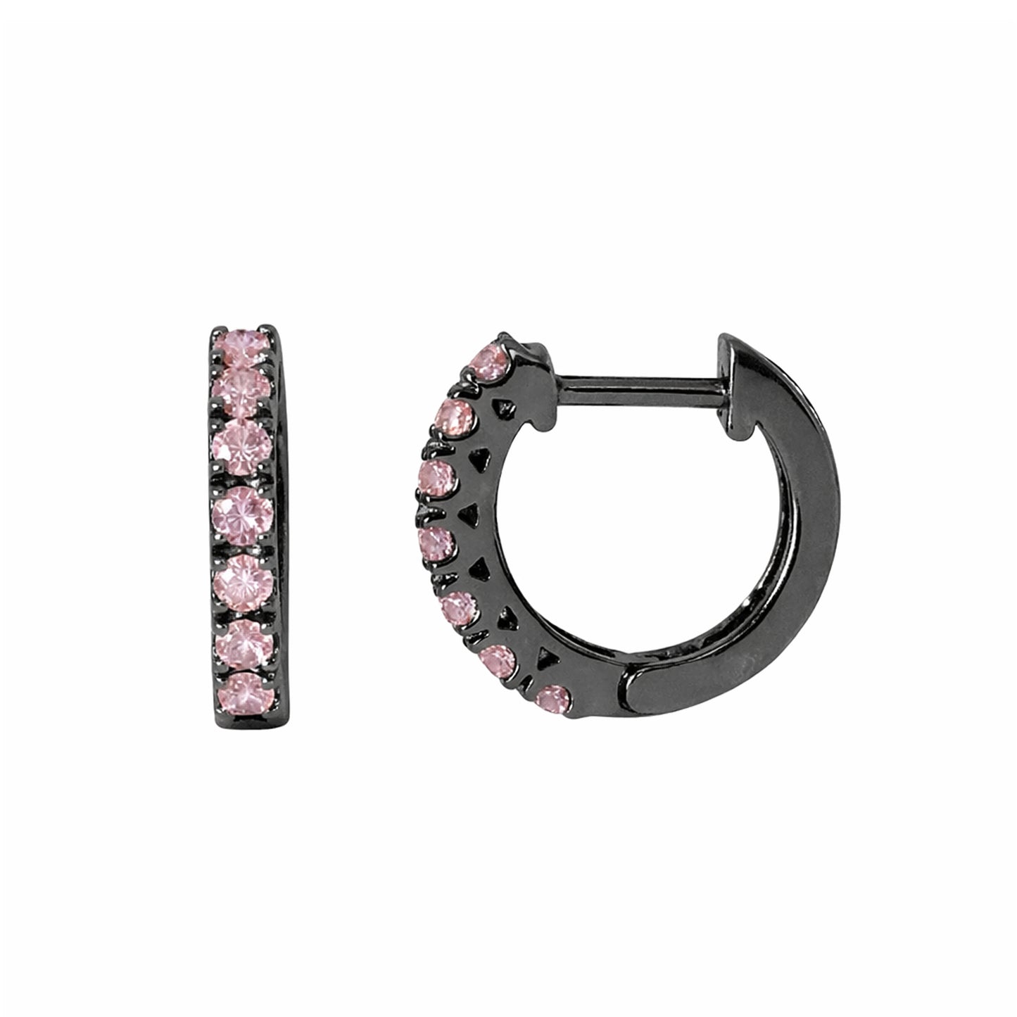 14K Gold Powder Pink Sapphire Thick Huggie Hoop Earrings (11mm x 6mm)