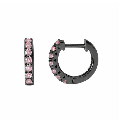 14K Gold Powder Pink Sapphire Thick Huggie Hoop Earrings (11mm x 6mm)