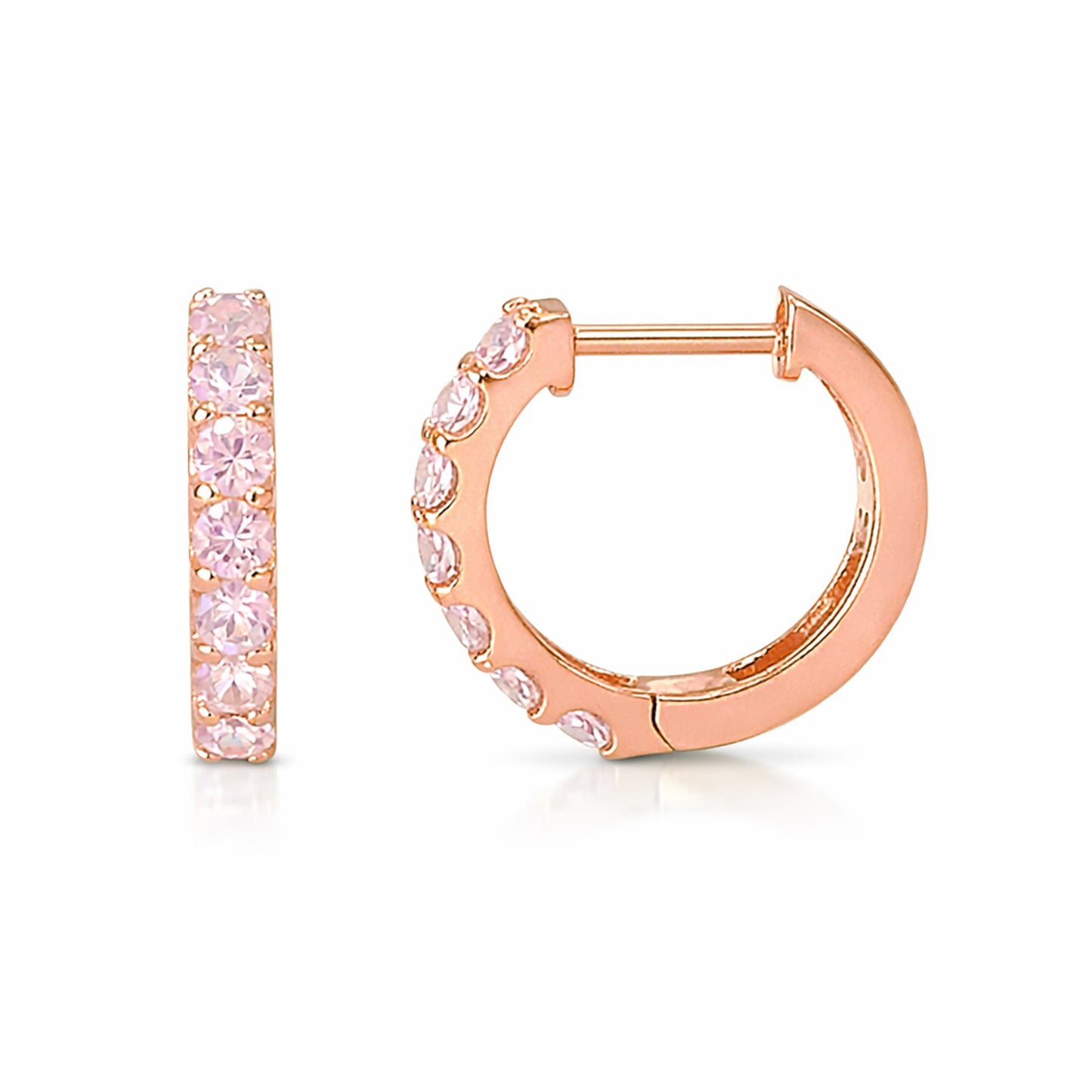 14K Gold Powder Pink Sapphire Thick Huggie Hoop Earrings (11.5mm x 8.25mm)
