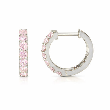 14K Gold Powder Pink Sapphire Thick Huggie Hoop Earrings (11.5mm x 8.25mm)