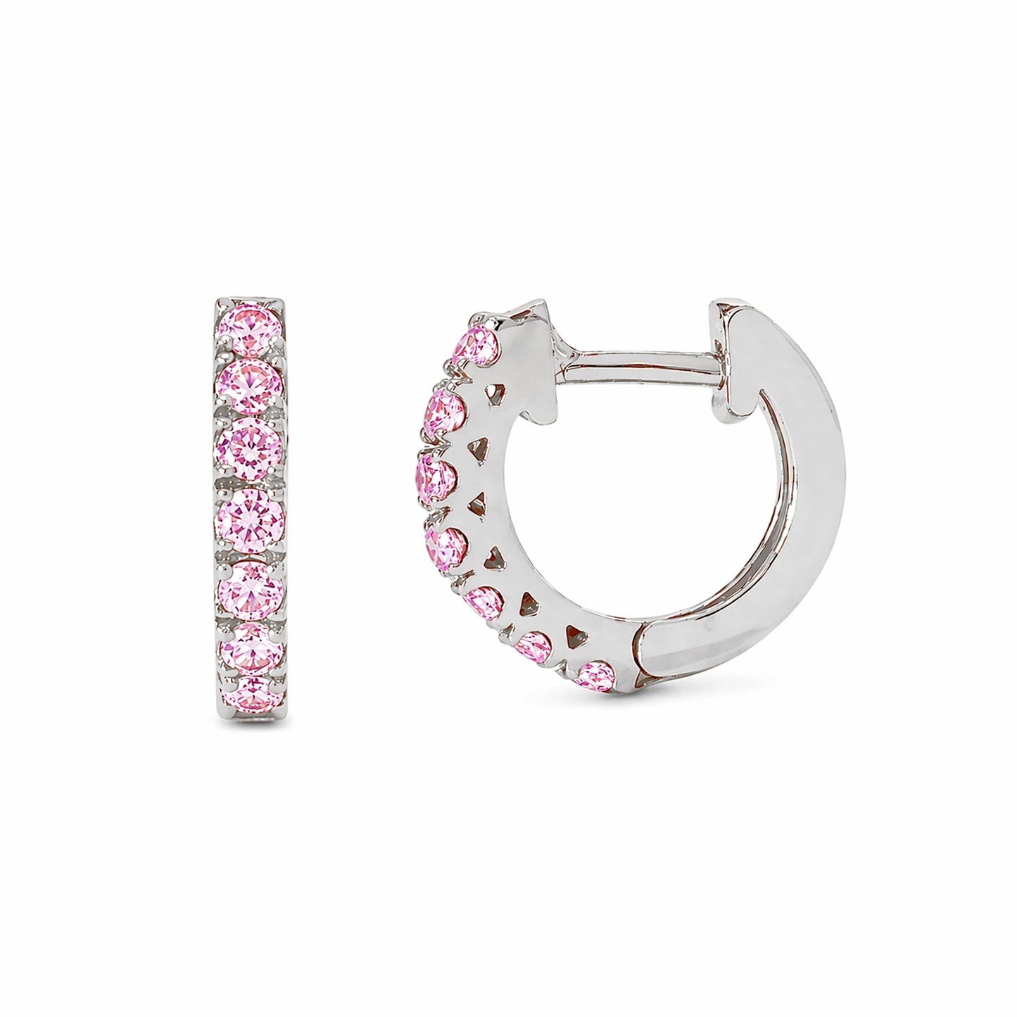 14K Gold Powder Pink Sapphire Thick Huggie Hoop Earrings (11mm x 6mm)