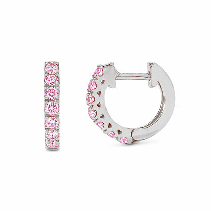 14K Gold Powder Pink Sapphire Thick Huggie Hoop Earrings (11mm x 6mm)