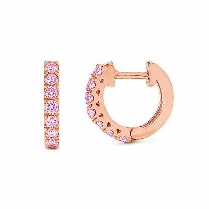 14K Gold Powder Pink Sapphire Thick Huggie Hoop Earrings (11mm x 6mm)