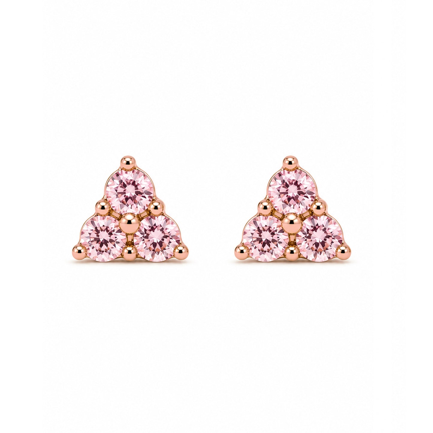 14K Gold Triple Pink Sapphire Trinity Cluster Stud Earrings