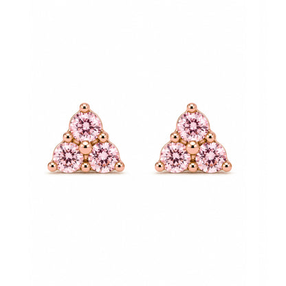 14K Gold Triple Pink Sapphire Trinity Cluster Stud Earrings