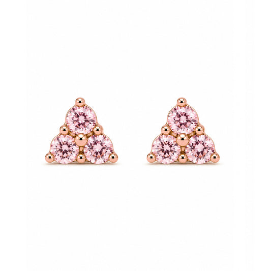 14K Gold Triple Pink Sapphire Trinity Cluster Stud Earrings