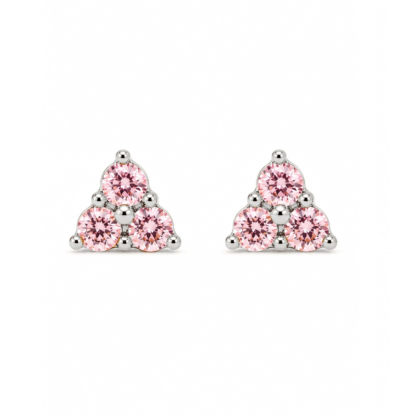 14K Gold Triple Pink Sapphire Trinity Cluster Stud Earrings