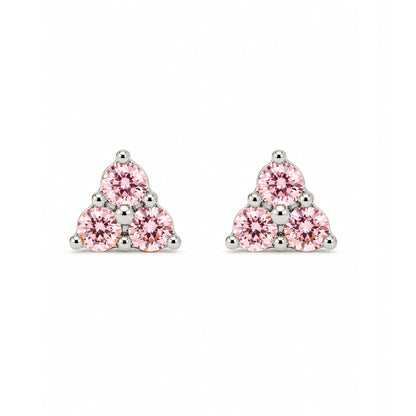 14K Gold Triple Pink Sapphire Trinity Cluster Stud Earrings