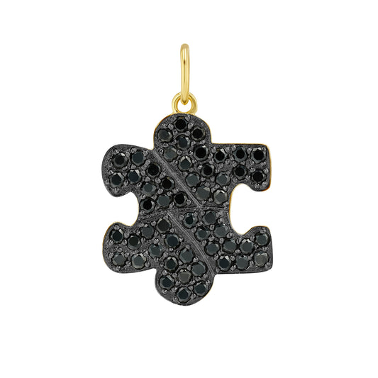 14K Gold Pavé Black Diamond Puzzle Piece Pendant, for Autism Awareness