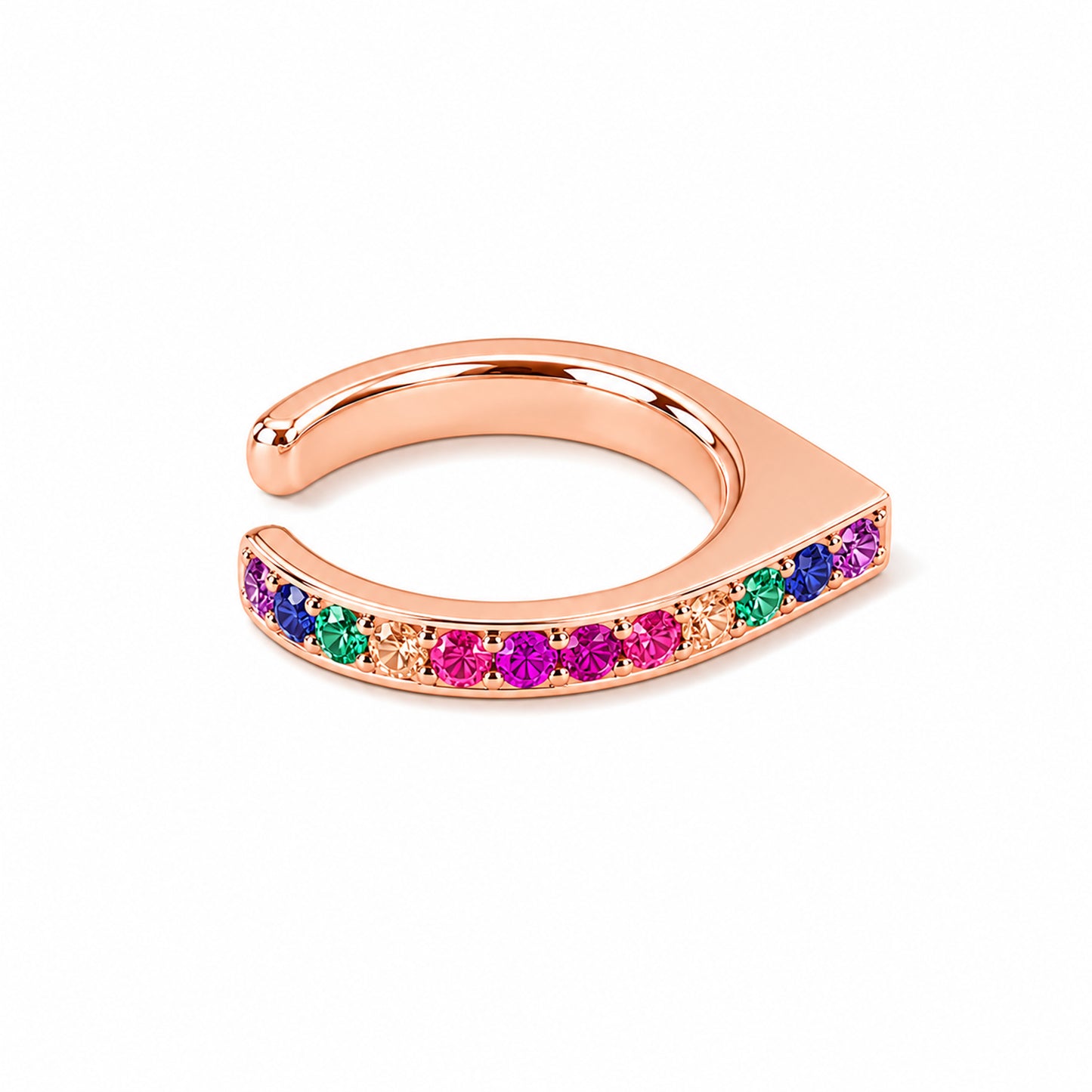 Spike Collection: 14K Gold Pavé Rainbow Gemstone Spike Point Ear Cuff