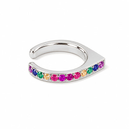 Spike Collection: 14K Gold Pavé Rainbow Gemstone Spike Point Ear Cuff