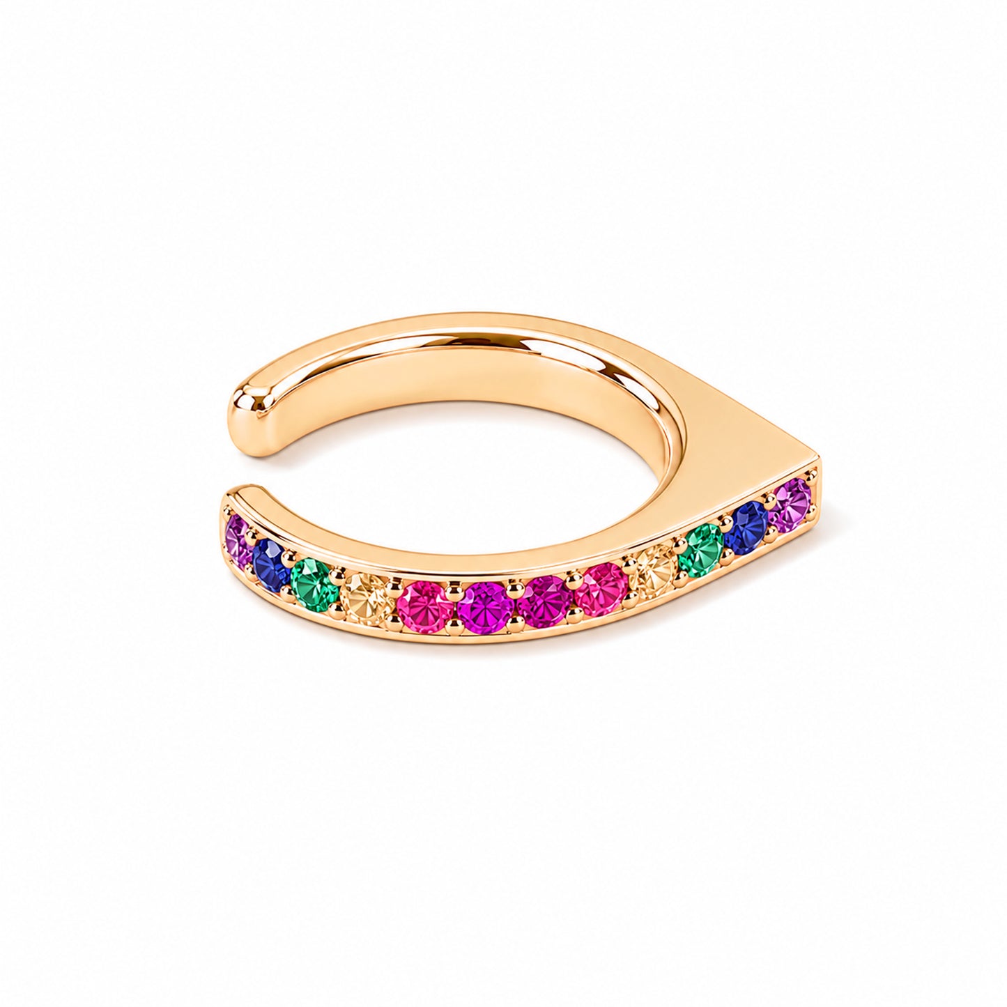 Spike Collection: 14K Gold Pavé Rainbow Gemstone Spike Point Ear Cuff