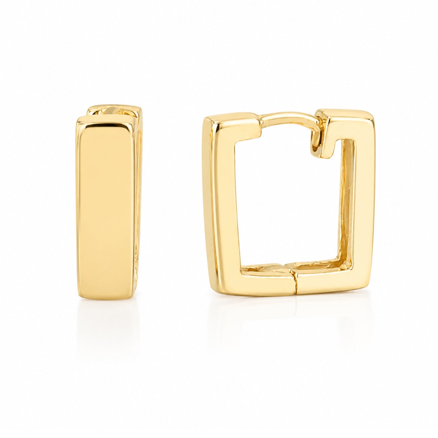 14K Gold Thick Rectangle Huggie Hoop Earrings