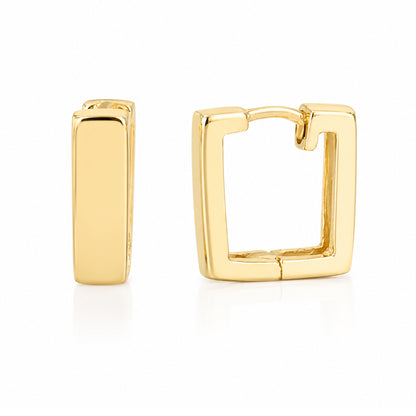 14K Gold Thick Rectangle Huggie Hoop Earrings