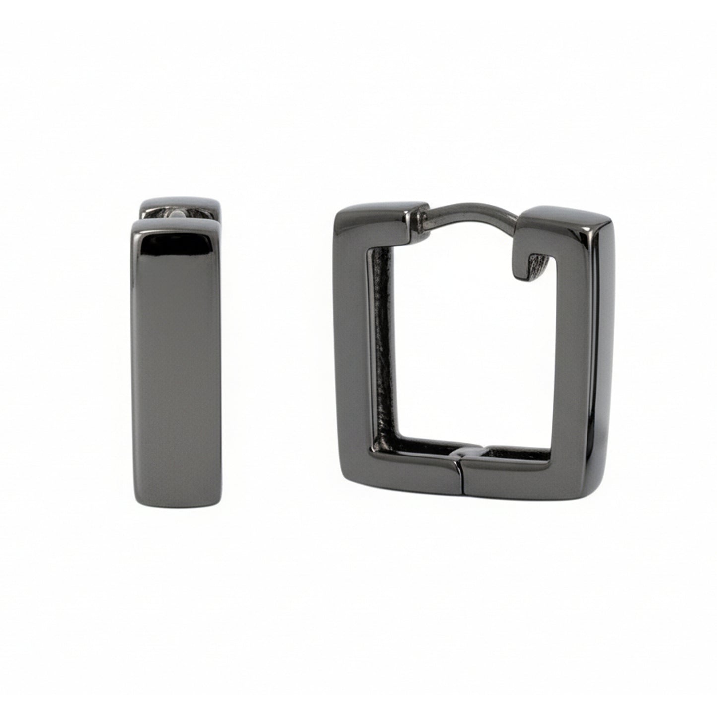 14K Gold Thick Rectangle Huggie Hoop Earrings