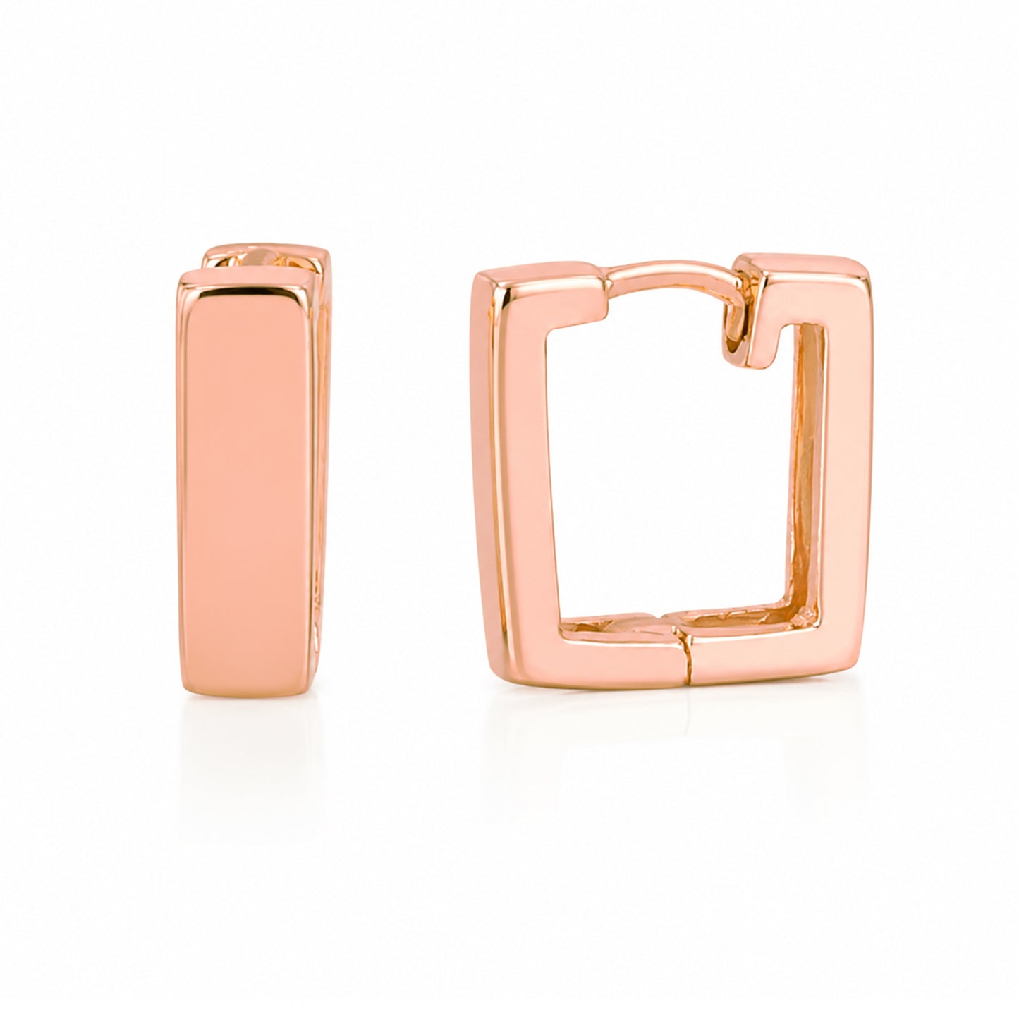 14K Gold Thick Rectangle Huggie Hoop Earrings