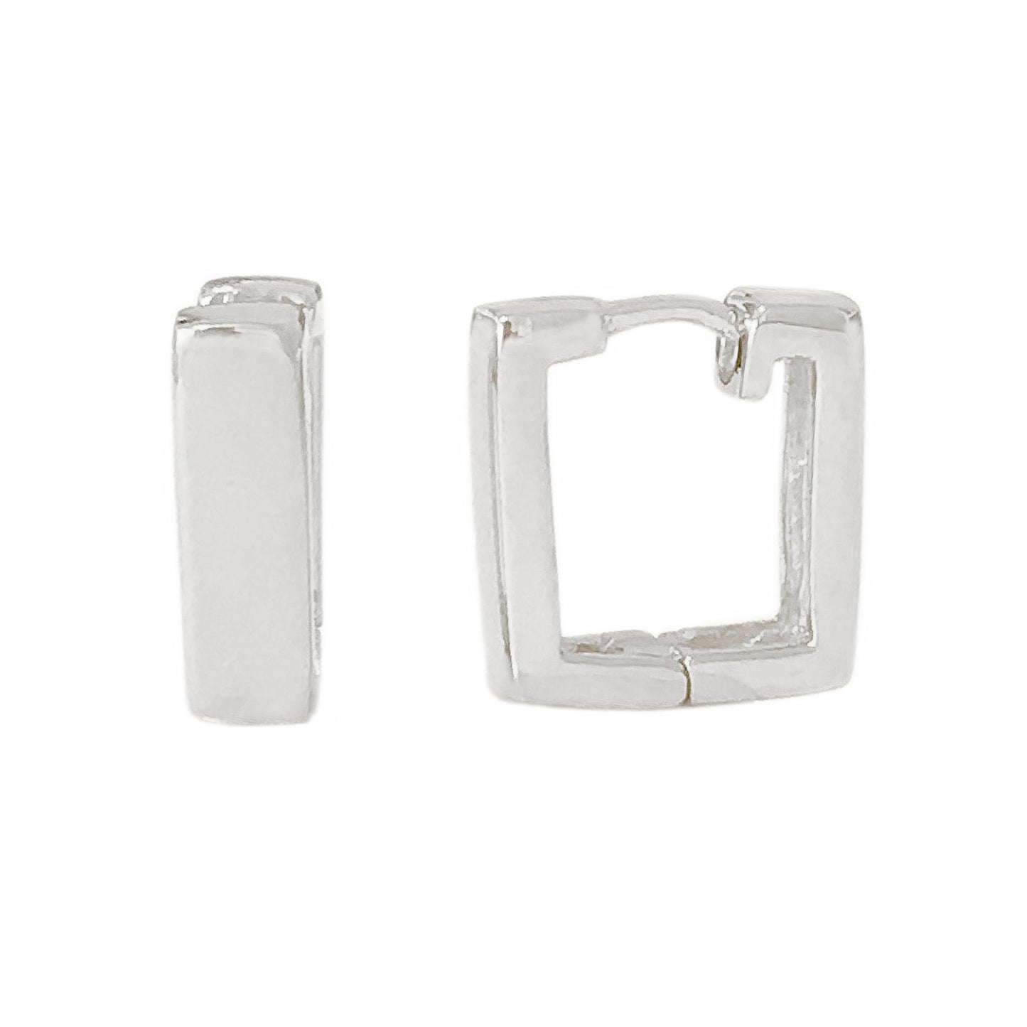 14K Gold Thick Rectangle Huggie Hoop Earrings