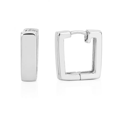 14K Gold Thick Rectangle Huggie Hoop Earrings