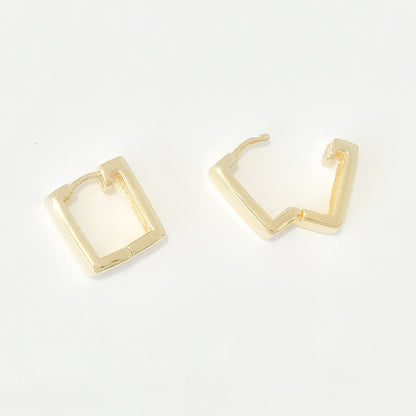 14K Gold Diamond Baguette Thick Rectangle Huggie Hoop Earrings