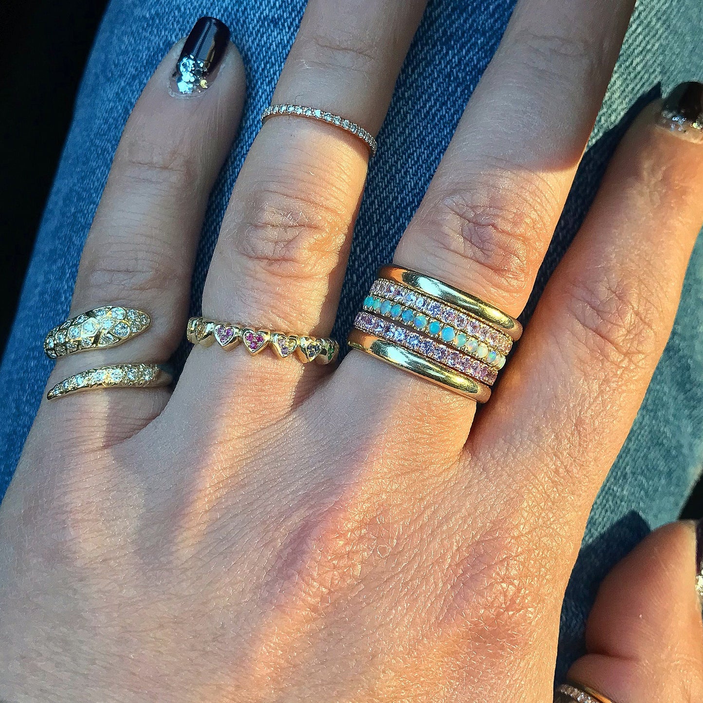 14K Gold Pavé Opal Gemstone Full Eternity Band