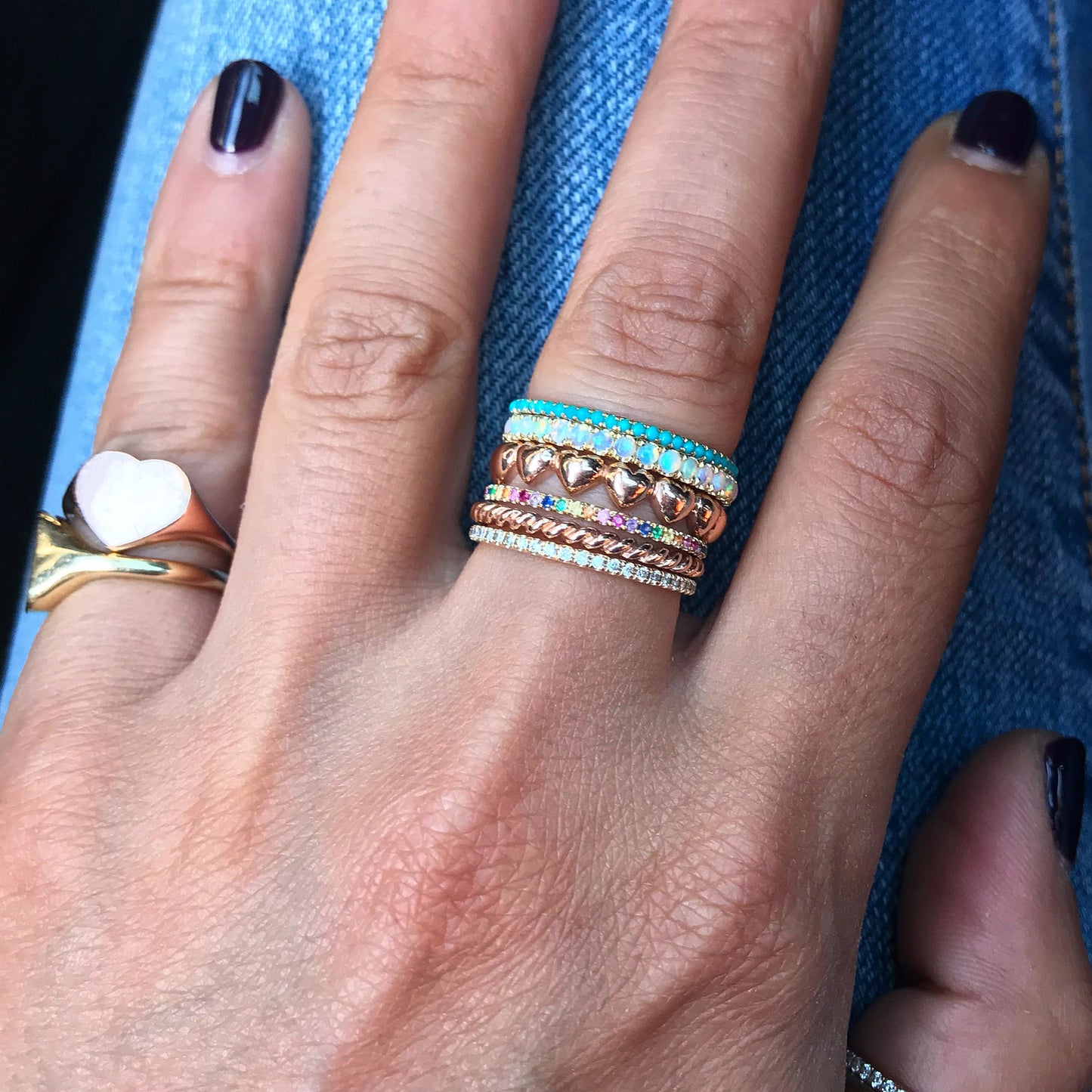 14K Gold Pavé Opal Gemstone Full Eternity Band
