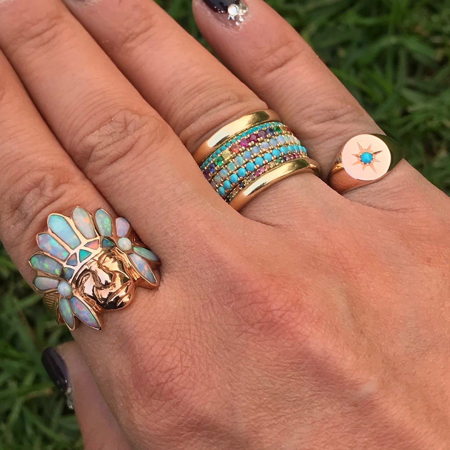 14K Gold Pavé Opal Gemstone Full Eternity Band