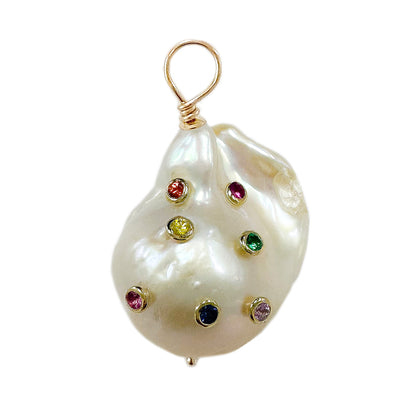 14K Gold Celestial Rainbow Baroque Fireball Freshwater Cultured Pearl Pendant