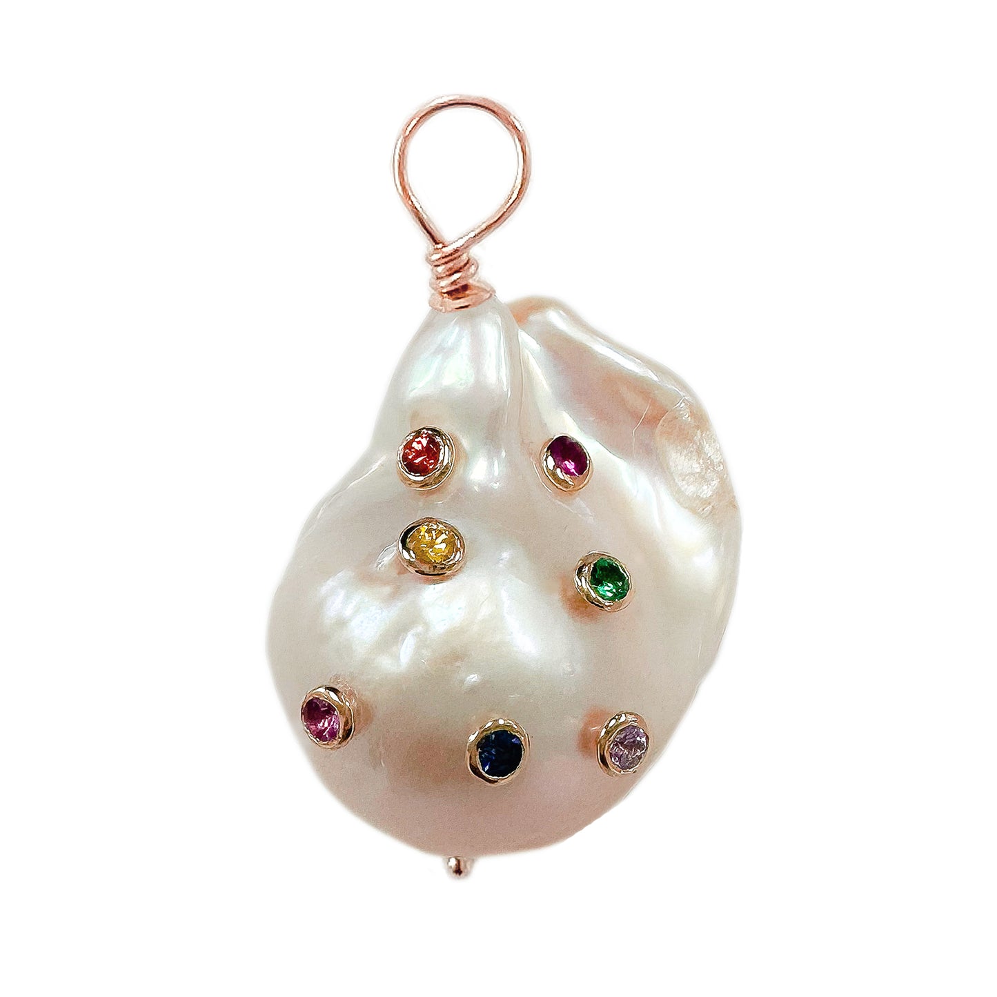 14K Gold Celestial Rainbow Baroque Fireball Freshwater Cultured Pearl Pendant