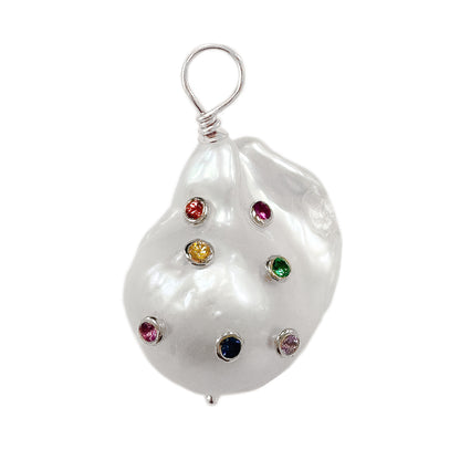 14K Gold Celestial Rainbow Baroque Fireball Freshwater Cultured Pearl Pendant