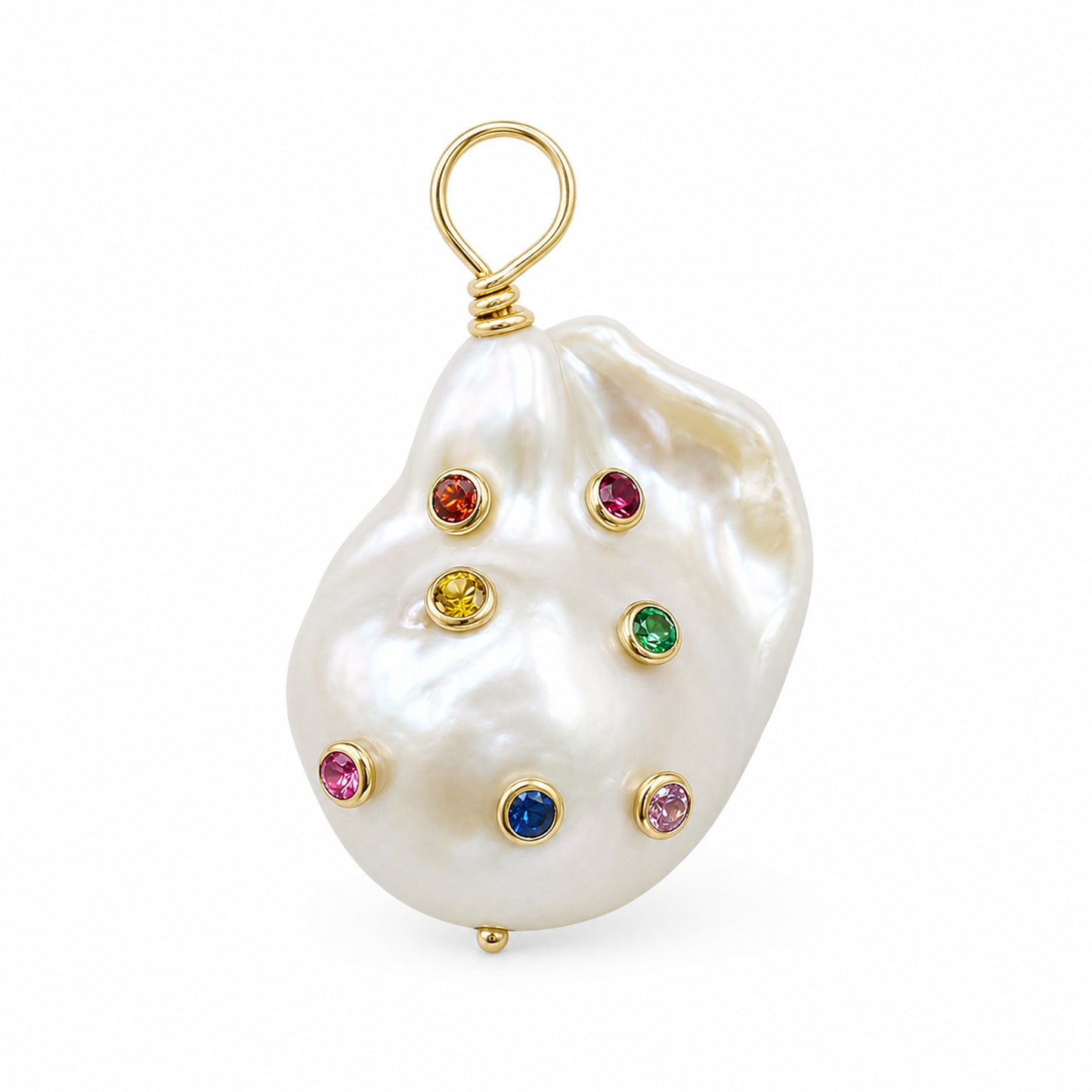 14K Gold Celestial Rainbow Baroque Fireball Freshwater Cultured Pearl Pendant
