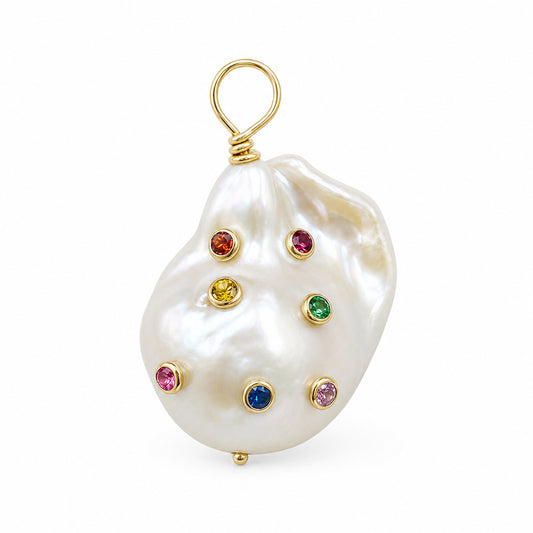 14K Gold Celestial Rainbow Baroque Fireball Freshwater Cultured Pearl Pendant