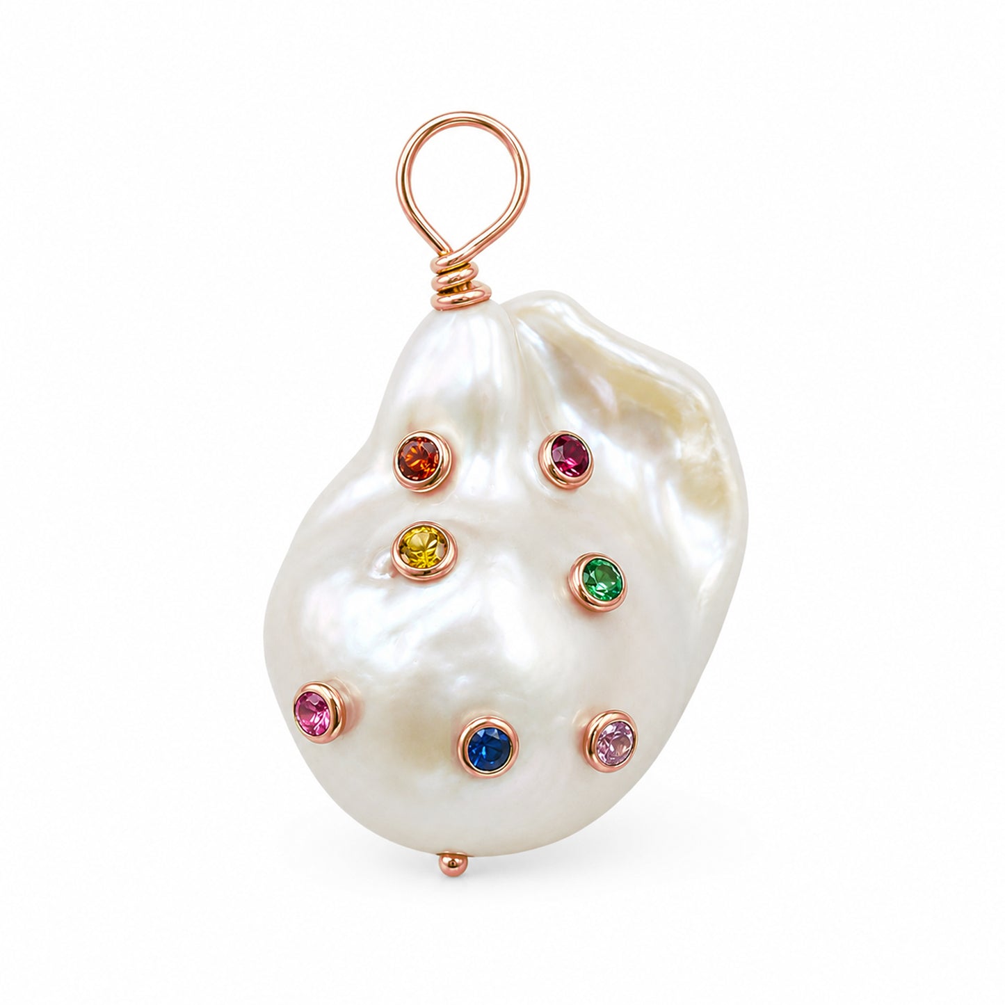 14K Gold Celestial Rainbow Baroque Fireball Freshwater Cultured Pearl Pendant