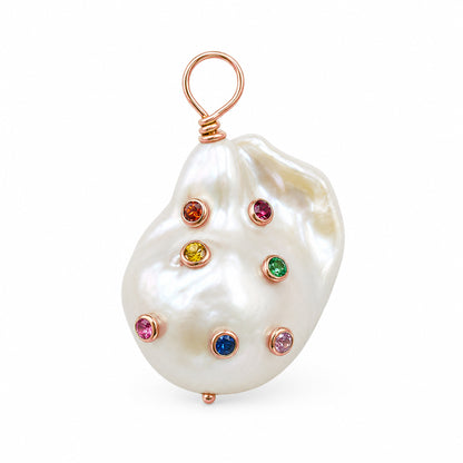 14K Gold Celestial Rainbow Baroque Fireball Freshwater Cultured Pearl Pendant