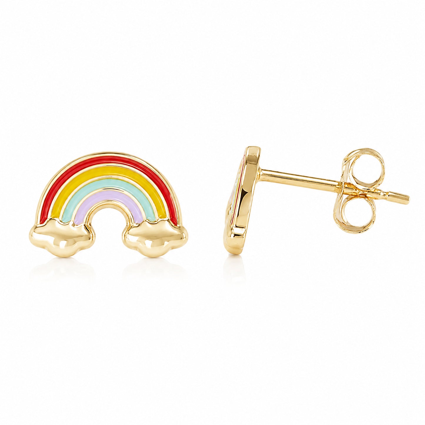 14K Gold Enamel Rainbow Cloud Stud Earrings