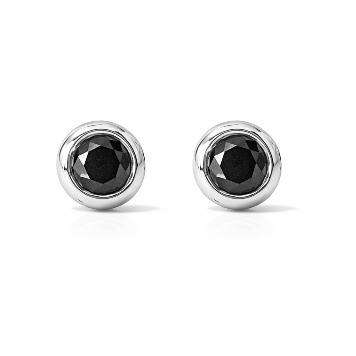 14K Gold 2.5mm Solitaire Black Diamond Round Bezel Set Stud Earrings