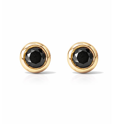 14K Gold 2.5mm Solitaire Black Diamond Round Bezel Set Stud Earrings
