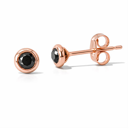 14K Gold 2.5mm Solitaire Black Diamond Round Bezel Set Stud Earrings