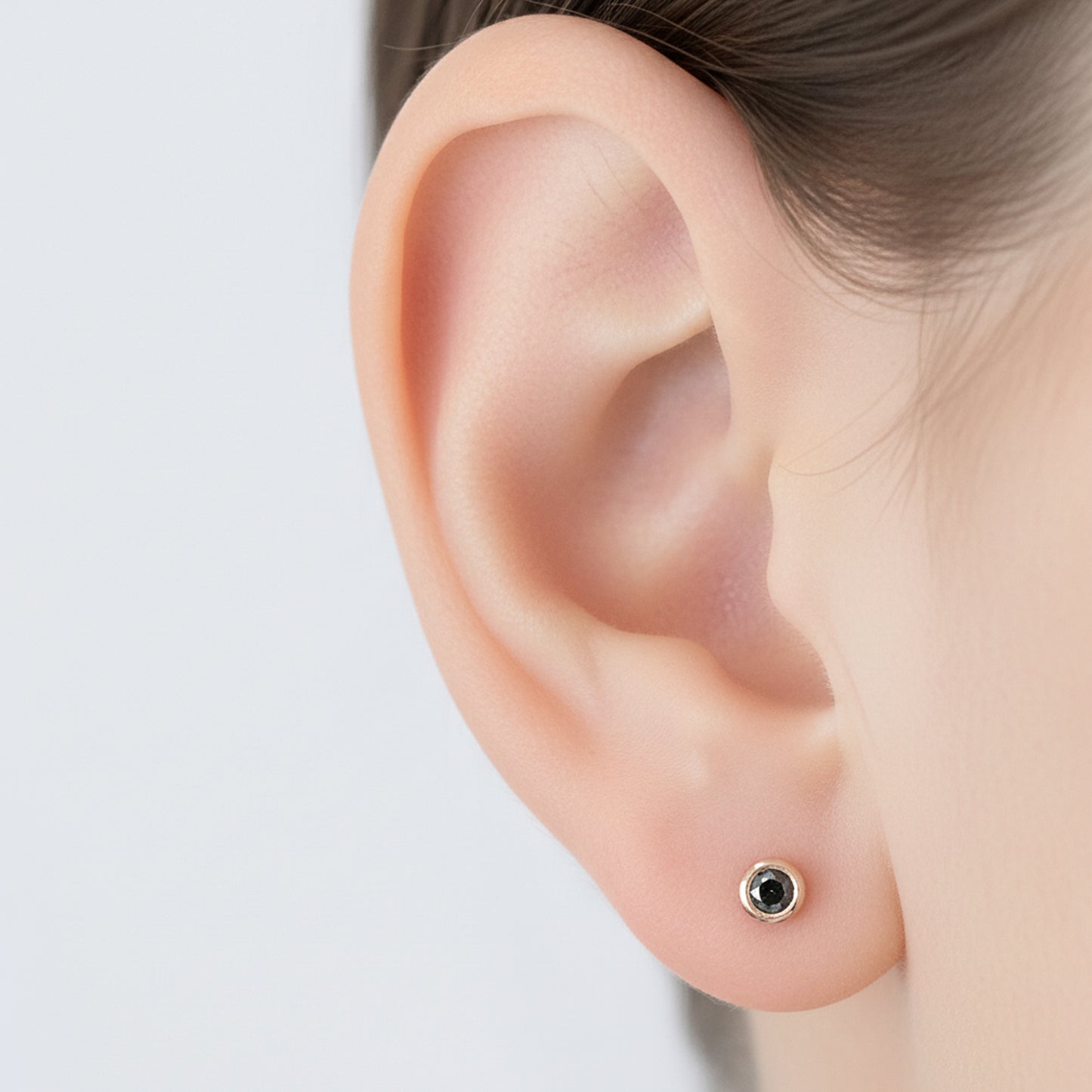 14K Gold 2.5mm Solitaire Black Diamond Round Bezel Set Stud Earrings