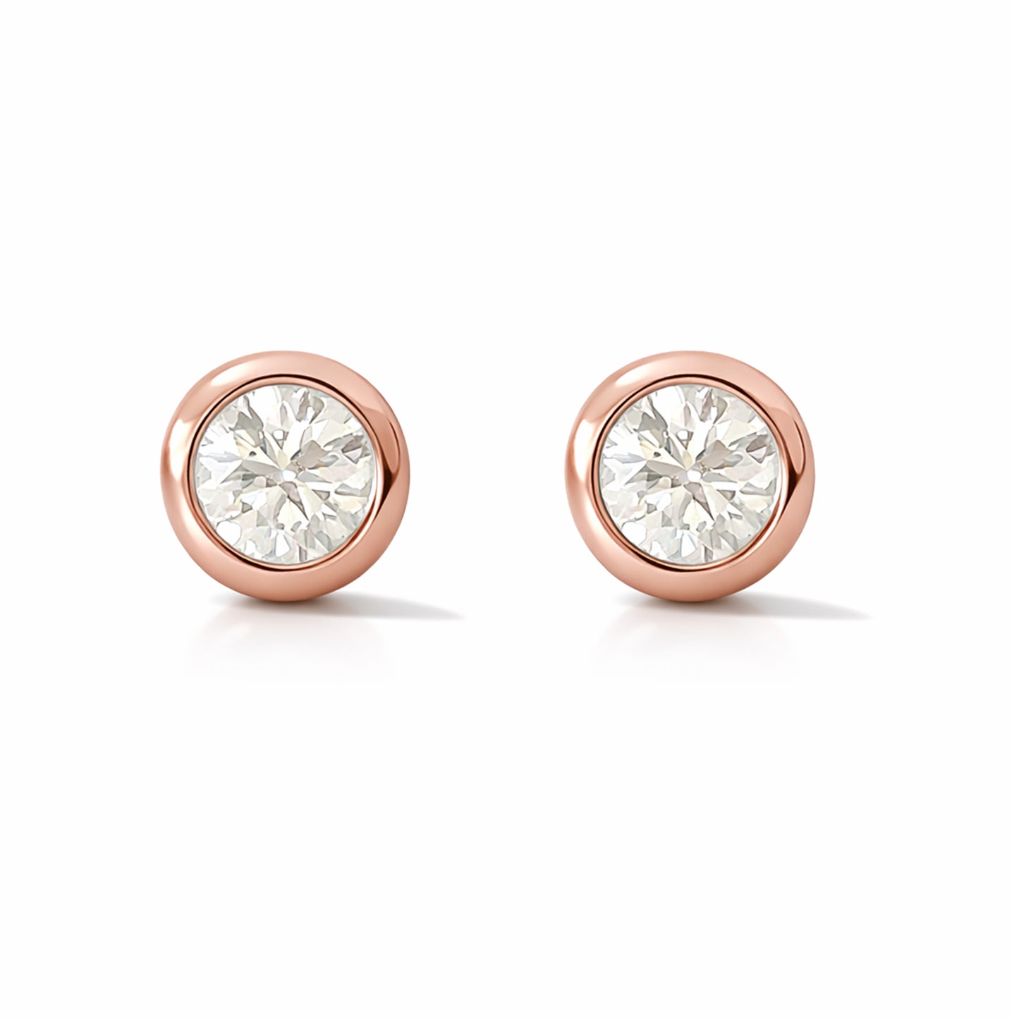 14K Gold 2.5mm Solitaire Diamond Round Bezel Set Stud Earrings