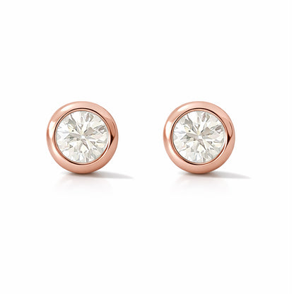 14K Gold 2.5mm Solitaire Diamond Round Bezel Set Stud Earrings