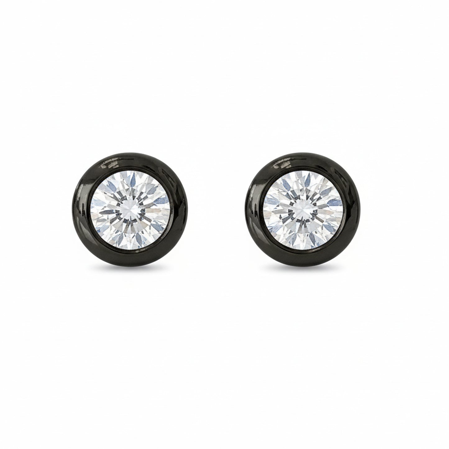 14K Gold 2.5mm Solitaire Diamond Round Bezel Set Stud Earrings