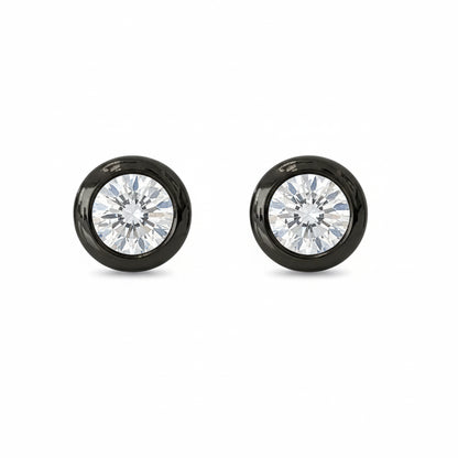 14K Gold 2.5mm Solitaire Diamond Round Bezel Set Stud Earrings