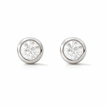 14K Gold 2.5mm Solitaire Diamond Round Bezel Set Stud Earrings