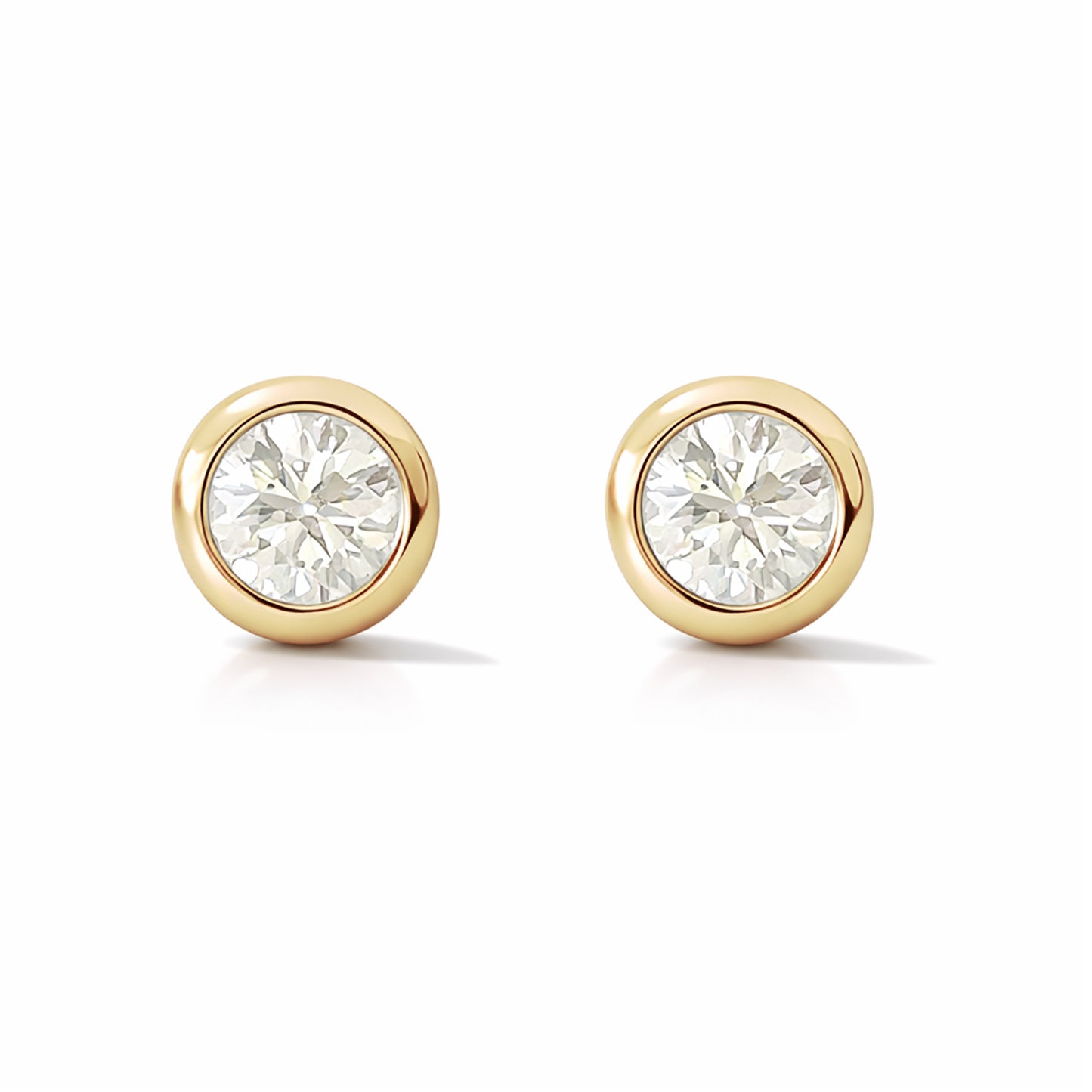 14K Gold 2.5mm Solitaire Diamond Round Bezel Set Stud Earrings