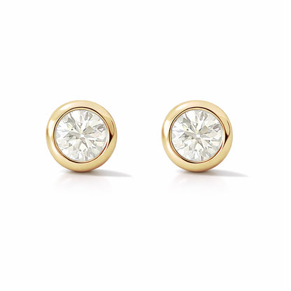 14K Gold 2.5mm Solitaire Diamond Round Bezel Set Stud Earrings